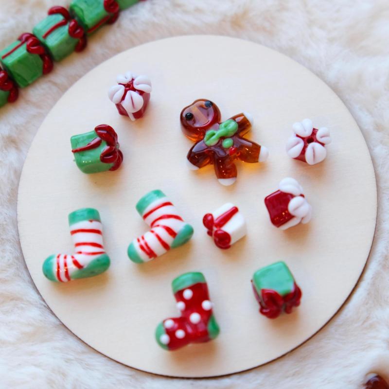 Christmas DIY Glass Beads Cartoon Christmas Socks Gingerbread Man Beads
