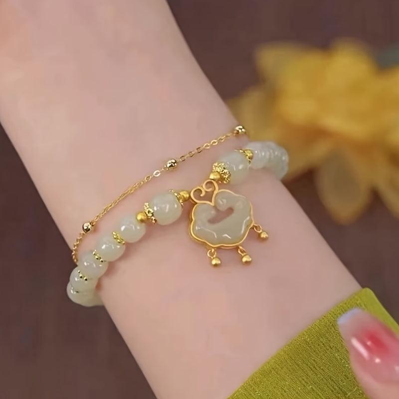 Red Auspicious Cloud Safety Lock Bracelet For Female