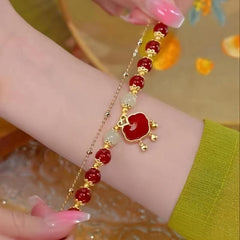Red Auspicious Cloud Safety Lock Bracelet For Female