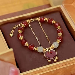 Red Auspicious Cloud Safety Lock Bracelet For Female