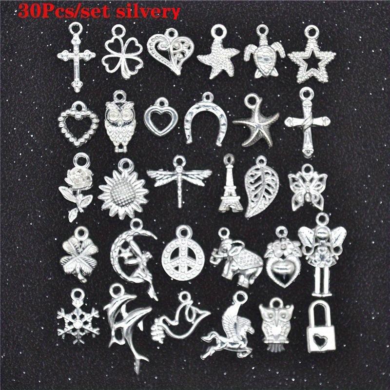 30pcs Mixed Animal Heart Leaf Flower Charms Lobster Clasp Bracelet Pendants