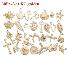 30pcs Mixed Animal Heart Leaf Flower Charms Lobster Clasp Bracelet Pendants