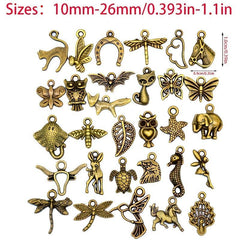 30pcs Mixed Animal Heart Leaf Flower Charms Lobster Clasp Bracelet Pendants