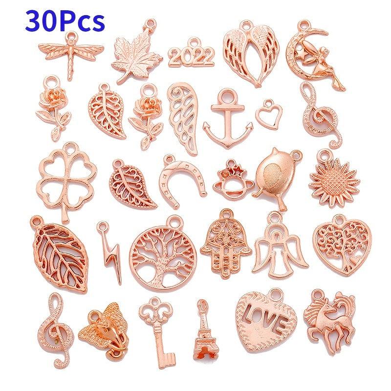 30pcs Mixed Animal Heart Leaf Flower Charms Lobster Clasp Bracelet Pendants