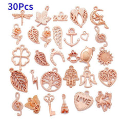 30pcs Mixed Animal Heart Leaf Flower Charms Lobster Clasp Bracelet Pendants