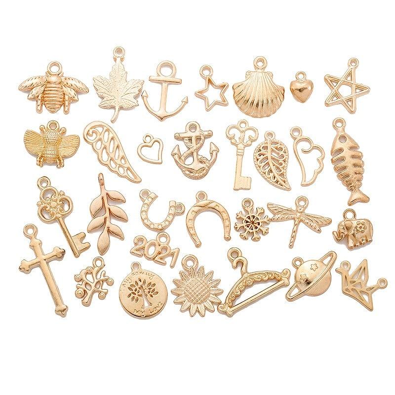 30pcs Mixed Animal Heart Leaf Flower Charms Lobster Clasp Bracelet Pendants