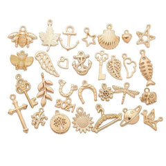 30pcs Mixed Animal Heart Leaf Flower Charms Lobster Clasp Bracelet Pendants