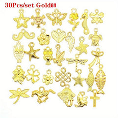 30pcs Mixed Animal Heart Leaf Flower Charms Lobster Clasp Bracelet Pendants