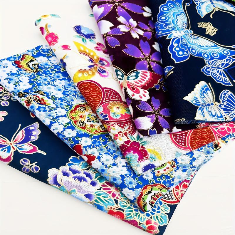 5pcs Butterfly Japanese Bronzing Cotton Fabric DIY Floral Patchwork