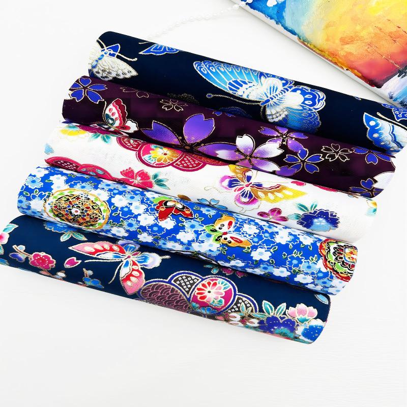 5pcs Butterfly Japanese Bronzing Cotton Fabric DIY Floral Patchwork