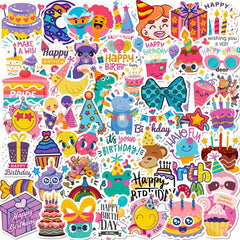 50pcs Happy Birthday Stickers Cake Balloon DIY Water Bottle Laptop