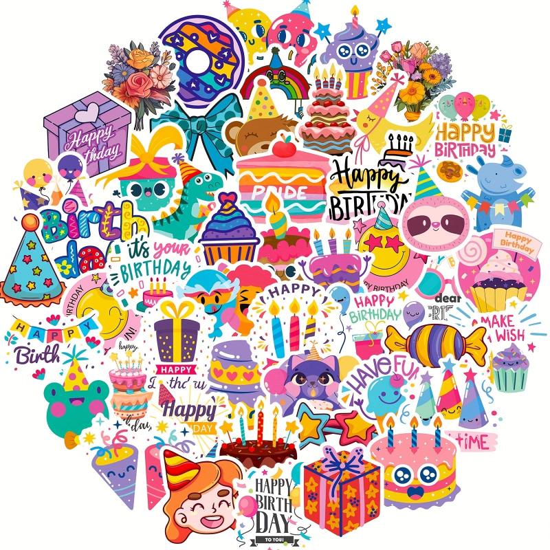 50pcs Happy Birthday Stickers Cake Balloon DIY Water Bottle Laptop