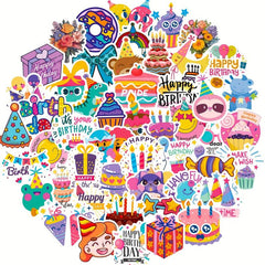 50pcs Happy Birthday Stickers Cake Balloon DIY Water Bottle Laptop
