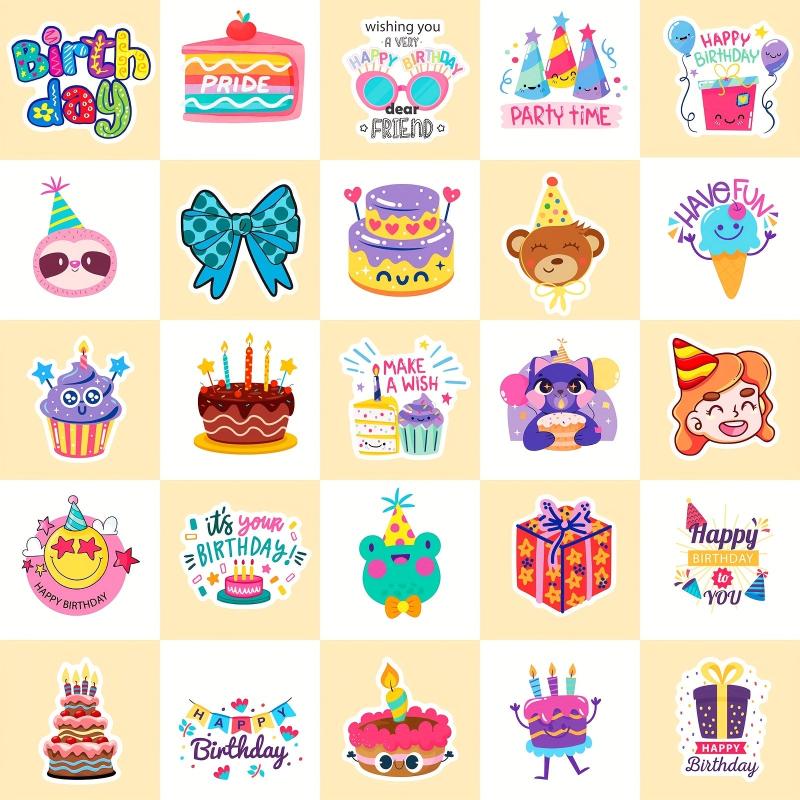 50pcs Happy Birthday Stickers Cake Balloon DIY Water Bottle Laptop