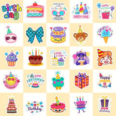 50pcs Happy Birthday Stickers Cake Balloon DIY Water Bottle Laptop
