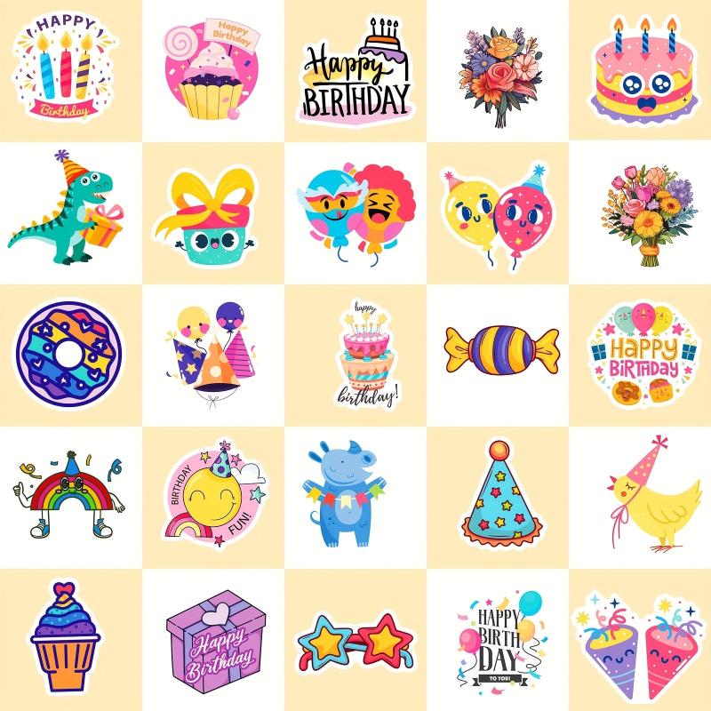 50pcs Happy Birthday Stickers Cake Balloon DIY Water Bottle Laptop