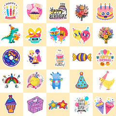 50pcs Happy Birthday Stickers Cake Balloon DIY Water Bottle Laptop
