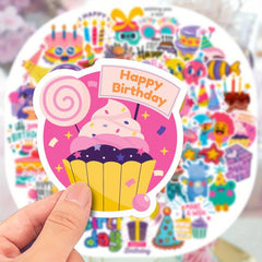 50pcs Happy Birthday Stickers Cake Balloon DIY Water Bottle Laptop