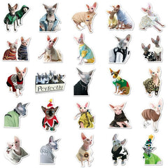 50pcs Hairless Cat Stickers for Motorcycle Laptop Mug DIY Waterproof Sticker