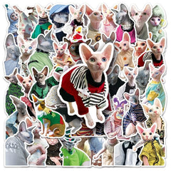 50pcs Hairless Cat Stickers for Motorcycle Laptop Mug DIY Waterproof Sticker