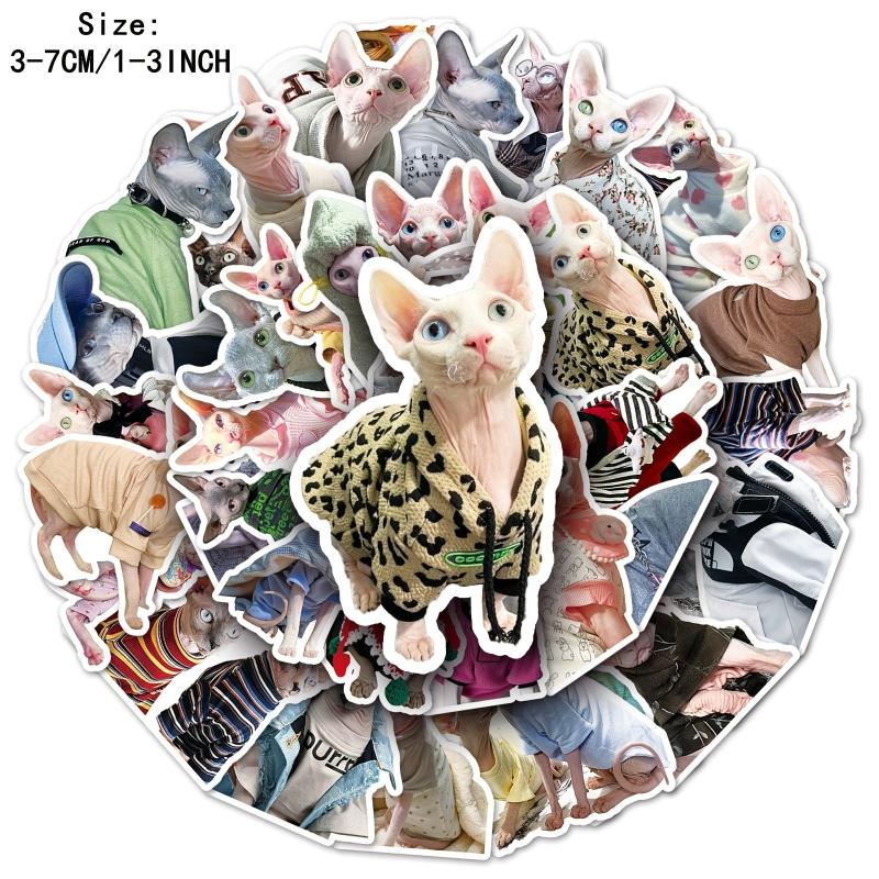 50pcs Hairless Cat Stickers for Motorcycle Laptop Mug DIY Waterproof Sticker