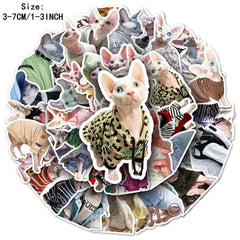 50pcs Hairless Cat Stickers for Motorcycle Laptop Mug DIY Waterproof Sticker