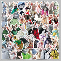 50pcs Hairless Cat Stickers for Motorcycle Laptop Mug DIY Waterproof Sticker