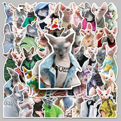 50pcs Hairless Cat Stickers for Motorcycle Laptop Mug DIY Waterproof Sticker