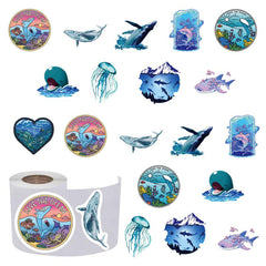 500 Whale Stickers, 10 Patterns Pack, Waterproof Vinyl Sticker