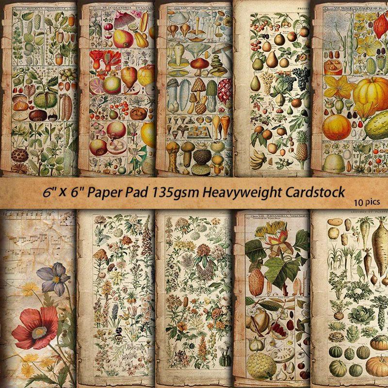 10 Sheets Plant Pages Material Paper Retro Insect Journal DIY Gift Women Adults