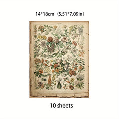 10 Sheets Plant Pages Material Paper Retro Insect Journal DIY Gift Women Adults