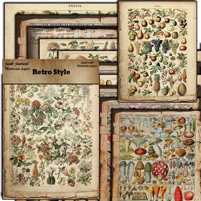 10 Sheets Plant Pages Material Paper Retro Insect Journal DIY Gift Women Adults
