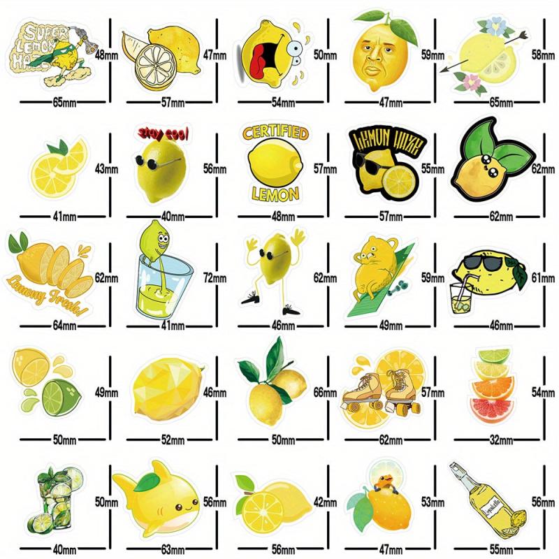 52pcs Lemon Cat Vinyl Waterproof Stickers Pack, Water Bottle Skateboard