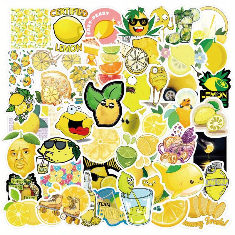 52pcs Lemon Cat Vinyl Waterproof Stickers Pack, Water Bottle Skateboard