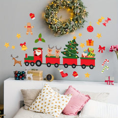 Christmas Train Wall Decal Santa Snowman Elk DIY Winter Decor