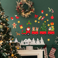 Christmas Train Wall Decal Santa Snowman Elk DIY Winter Decor