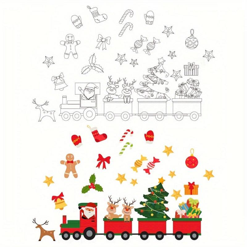 Christmas Train Wall Decal Santa Snowman Elk DIY Winter Decor