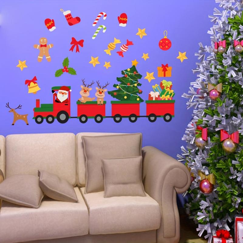 Christmas Train Wall Decal Santa Snowman Elk DIY Winter Decor