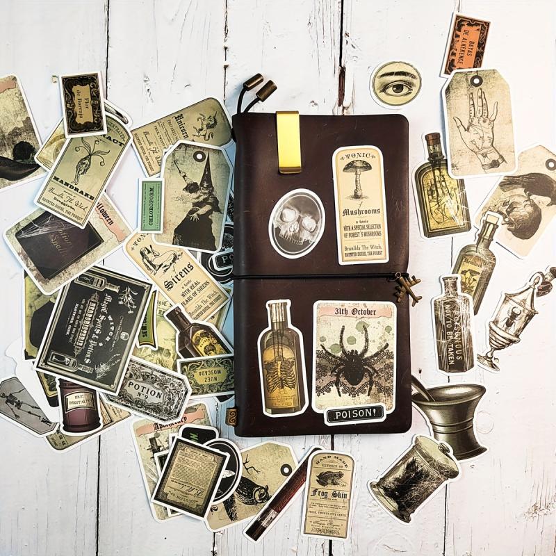55pcs Vintage Halloween Wine Bottles Potion Labels Scrapbook Stickers