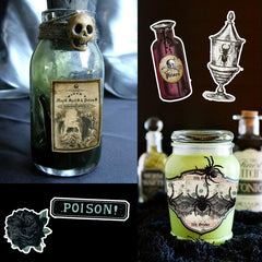 55pcs Vintage Halloween Wine Bottles Potion Labels Scrapbook Stickers