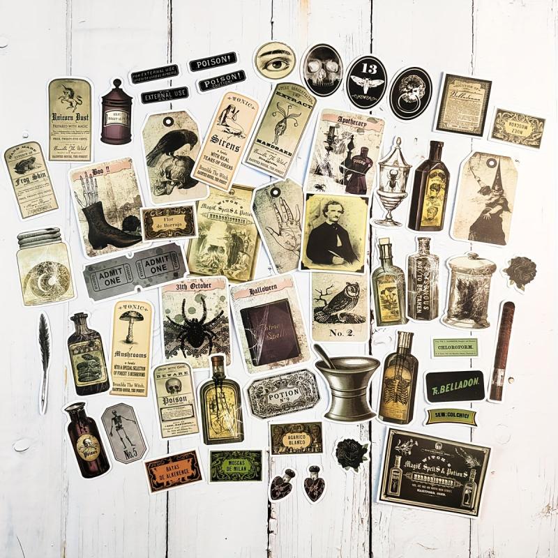 55pcs Vintage Halloween Wine Bottles Potion Labels Scrapbook Stickers