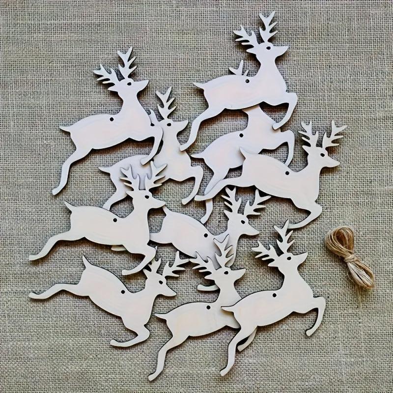 10pcs Christmas Elk Shaped Wood Cutouts DIY Crafts Tree Deer Wooden Tags