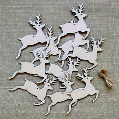 10pcs Christmas Elk Shaped Wood Cutouts DIY Crafts Tree Deer Wooden Tags