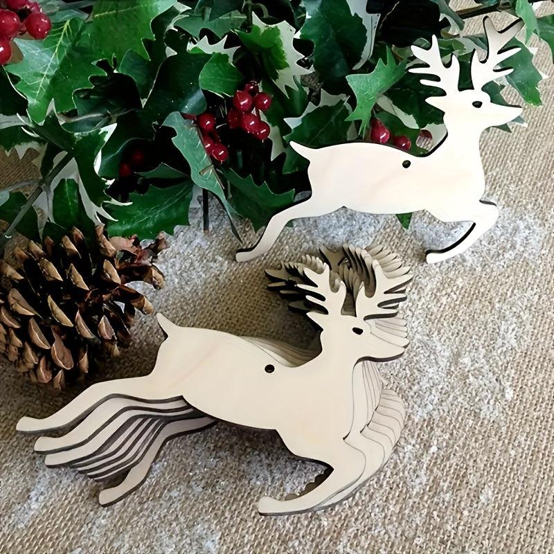10pcs Christmas Elk Shaped Wood Cutouts DIY Crafts Tree Deer Wooden Tags