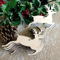 10pcs Christmas Elk Shaped Wood Cutouts DIY Crafts Tree Deer Wooden Tags