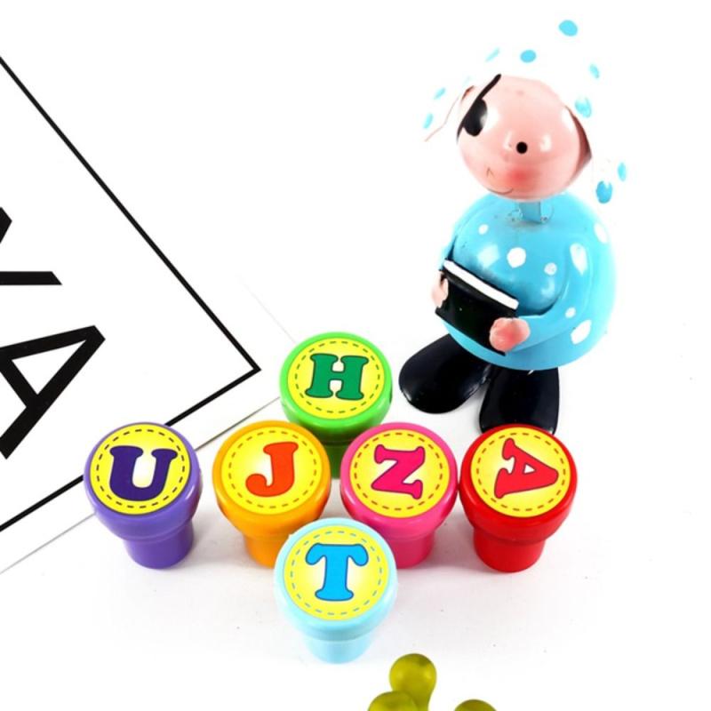 26pcs Alphabets Letters Round Stamp Number Self ink DIY Teaching Aids