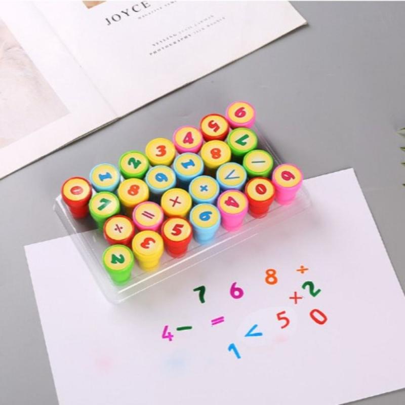 26pcs Alphabets Letters Round Stamp Number Self ink DIY Teaching Aids