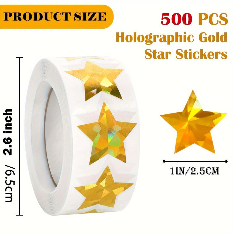 500 Golden Holographic Star Stickers 1inch Self-adhesive Kids Teens Adult