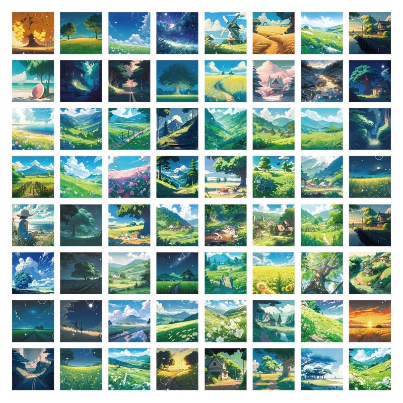 60pcs Outdoor Mountain Scene Stickers for Travel Map Hiking Outdo