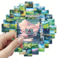 60pcs Outdoor Mountain Scene Stickers for Travel Map Hiking Outdo